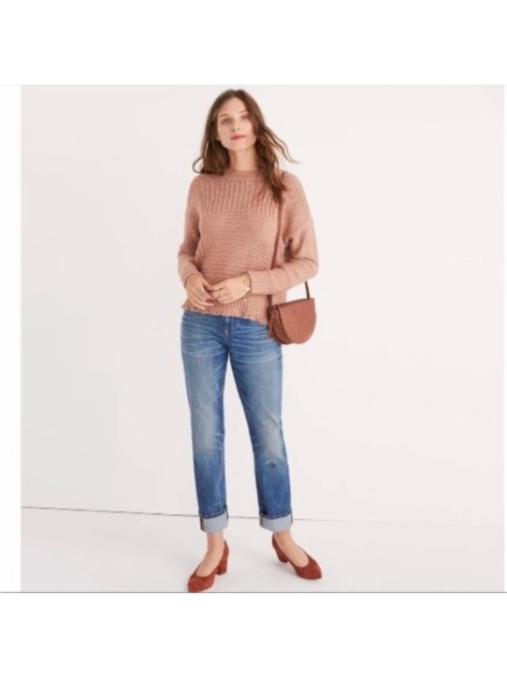 Madewell Stitchmix Pullover cable knit and fringe Sweater XSmall G9617